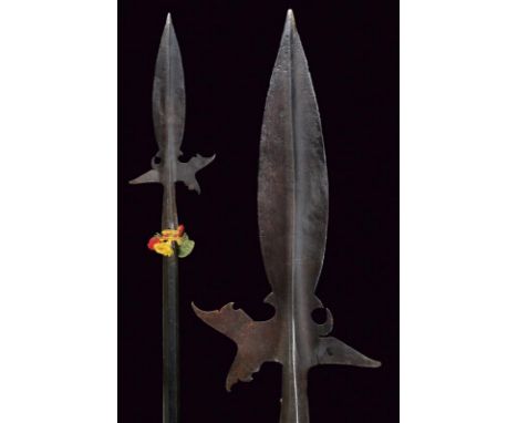 dating: Second half of the 16th Century provenance: Germany, Double-edged spearhead with big leaf-shaped cusp, highly ribbed 