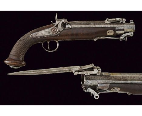 dating: Mid 19th Century provenance: Spain, Octagonal, smoothbore, 19 mm cal. barrel, with clutch for the bayonet; tang with 