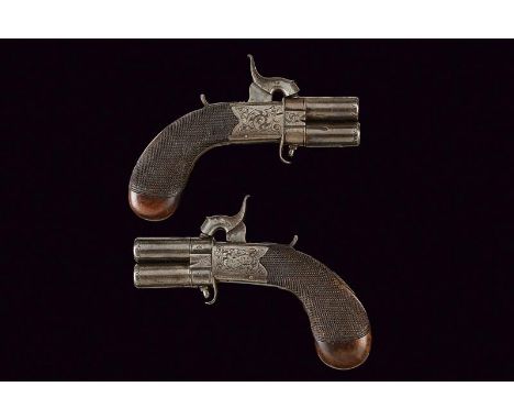 dating: Mid 19th Century provenance: England, Each with two, round, cylindrical, twist-off, 8.5 mm cal barrels with frames at