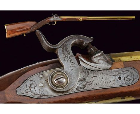 dating: Mid 19th Century provenance: Italy, Interesting brass, two-stage,  9,8 mm cal. barrel, octagonal and round, with ring