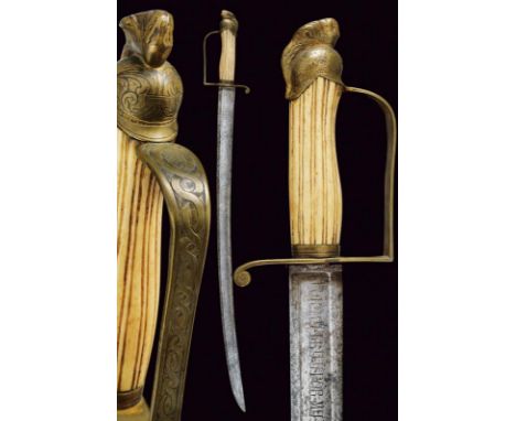 dating: First half of the 19th Century provenance: Spain, Curved, single-and false-edged blade with wide fuller at the center