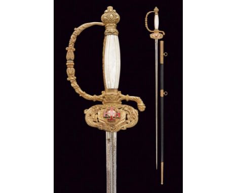 dating: circa 1900 provenance: Papal States, Blade of triangular section, engraved with floral motifs and a tiara; brass hilt