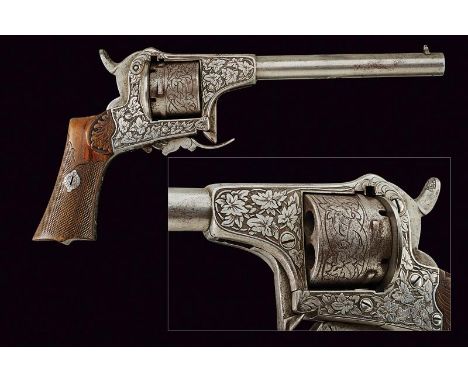 dating: Third quarter of the 19th Century provenance: Belgium, Cylindrical, rifled, 9 mm cal. barrel, with foresight. Six-sho