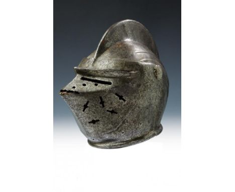 dating: circa 1600 provenance: Germany, Skull in one piece with medium-high, twisted comb, the sides with two, embossed bands