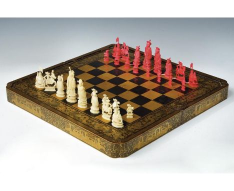 dating: about 1885 provenance: China, Folding chessboard with two metallic hinges, lacquered, black and gold board, the borde