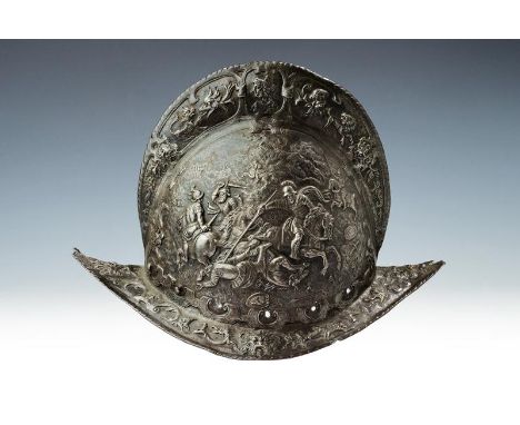 dating: late 16th Century provenance: North Italy, Iron skull in one piece, with average tall comb and boat-shaped brim, twis