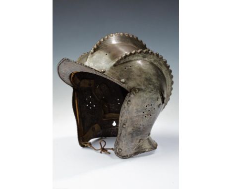 dating: mid-16th Century provenance: Germany, Iron skull with three, toothed crests, worked in one piece with the cusped brim