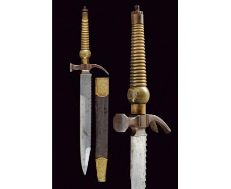 dating: 19th Century provenance: Europe, Straight, single-edged blade and tip, with saw back and tapered tang. Provided with 