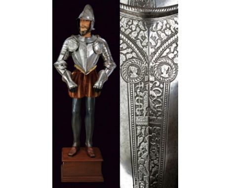 dating: about 1570 provenance: North Italy, Burgonet with high, twisted crest, in one piece with the skull, with the sharp br