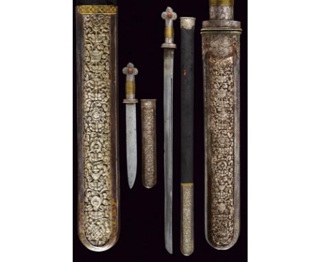 dating: circa 1900 provenance: Tibet, The sword with straight, single-edged blade with double fuller at the back; wooden grip