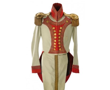 dating: second quarter of the 19th Century provenance: Grand Duchy of Tuscany, Full-dress uniform. White wool tailcoat with r