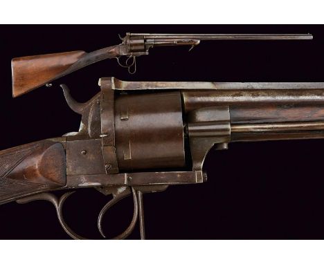 dating: about 1870 provenance: Europe, Round, rifled, 13 mm cal. barrel with high rib and foresight. Large, smooth, six-shot 