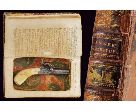 dating: Mid 19th Century provenance: Belgium, Round, smoothbore, 9 mm cal. barrel, in fine damask, the base with Liege test b