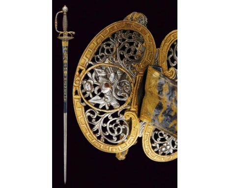 dating: late 18th Century provenance: France, Straight blade of triangular section, the first part engraved and gilded on a b