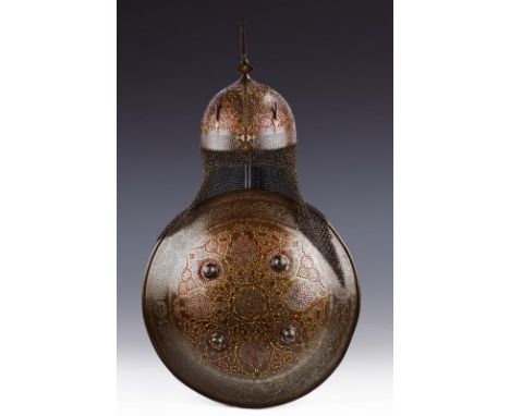 dating: 19th Century provenance: Indopersia, A khula-khud with hemispheric cap, cusp of rhomboid section on a knot and a base