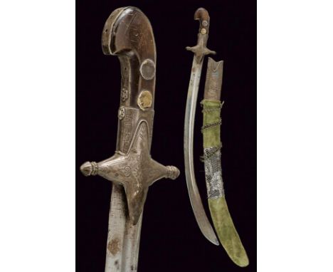 dating: 19th Century provenance: Turkey, Curved, single-and short-false-edged blade, with fuller. Silver-colored, metal hilt 