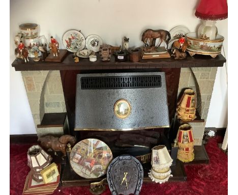 Equestrian Interest  - an oak horseshoe perpetual calendar (no scrolls)  novelty horseshoe ashtrays;  Hunting interest lamp s