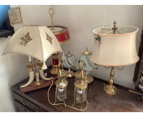 Lighting - four lantern type brass side light;  a resin tusk side light;  etcThis lot must be collected from S44 5SU on Frida