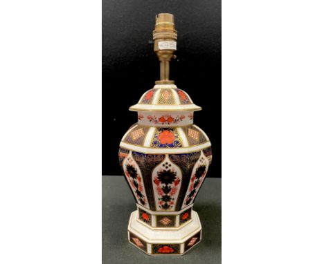 Royal Crown Derby Old Imari 1128 pattern octagonal baluster shaped lamp base 32cms including fitting, 1st quality 