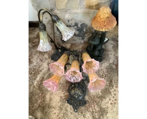 Lighting - a contemporary Tiffany style side lamp, mottled glass shades; others This lot must be collected from S44 5SU on Fr