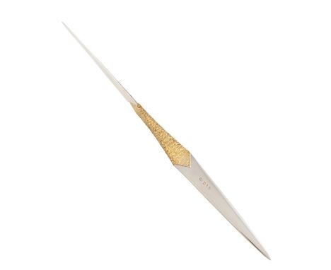 By Stuart Devlin, a modern parcel-gilt silver double ended 'Diamond' pattern paperknife, London 1979, tapering form, textured