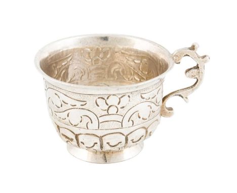 An 18th century Russian silver vodka cup, marks partially worn maker's mark TL?, Moscow, circular form with part fluted and e