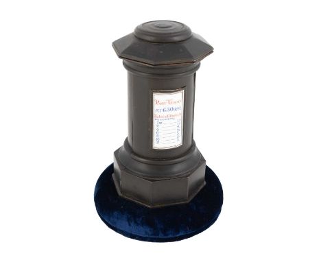 A Victorian novelty metal combination pillar box,by T.W. Hopkins, 22 New Bond Street, London circa 1880,pillar post box form,