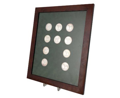 A cased set of ten modern silver horse racing medallions, by Fattorini & Sons Ltd., Birmingham 1975,  the front with reliefs 