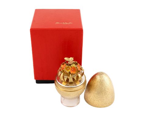 By Stuart Devlin, a modern silver-gilt surprise egg, London 1981, number 198, textured body, the pull-off cover opens to reve