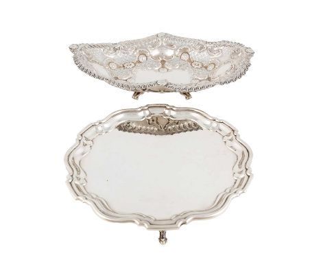 A late-Victorian silver dish,by Harrison Brothers &amp; Howson, Sheffield 1900,oval form with pierced and embossed scroll fol