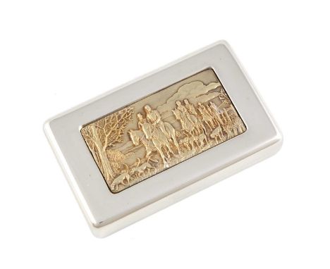 By Stuart Devlin, a modern parcel-gilt silver box, London 1980, rounded rectangular form, the hinged cover with relief panel 