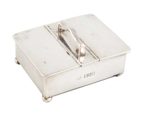 An Edwardian silver novelty stamp box, by Goldsmiths &amp; Silversmiths Co., London 1904, in the form of a cigar case with a 