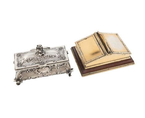 A late-19th century Austro-Hungarian silver stamp box, maker's mark BF, Vienna circa 1890,casket form with scroll and shell d