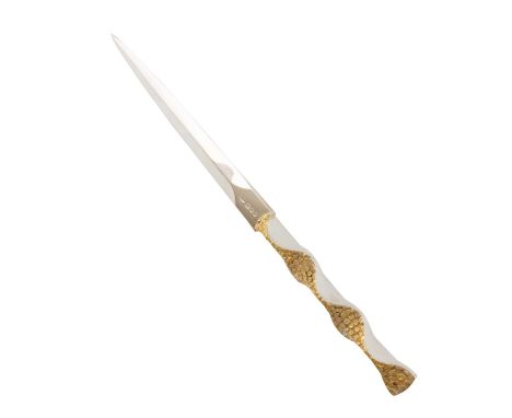 By Stuart Devlin, a modern parcel-gilt 'Scallop' pattern silver paperknife, London 1980, tapering form, textured and shaped s
