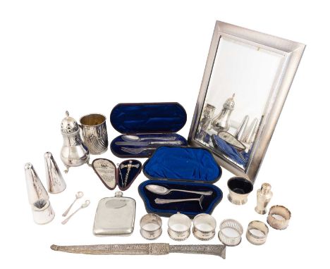A mixed lot of silver items, various dates and makers,comprising: a mirror, London 1935, rectangular form, engine-turned deco