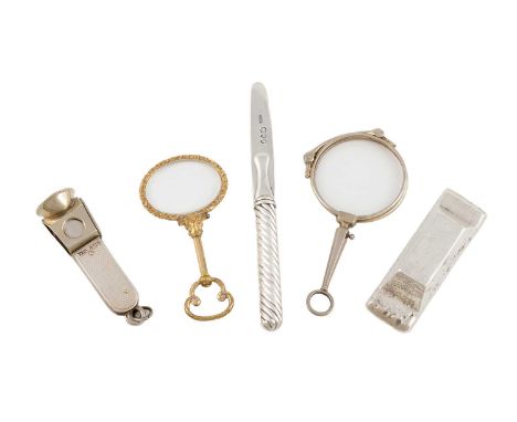 A mixed lot of vertu items, comprising: a Victorian silver letter knife by Sampson Mordan &amp; Co., London 1895, a cigar cut
