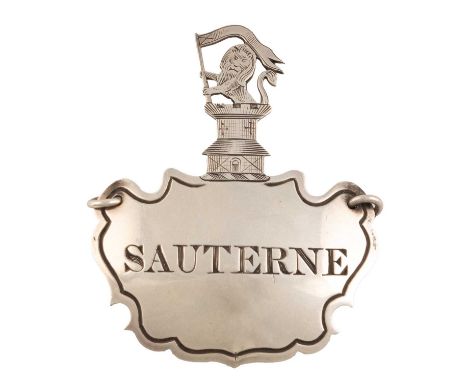 A George IV provincial silver armorial wine label, the Corporation of Newcastle, by Thomas Watson, Newcastle 1827, escutcheon