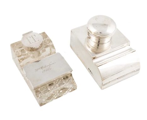 An Edwardian silver inkwell and stamp compartment,by George Betjemann &amp; Sons, London 1904, plain rectangular-shaped form,