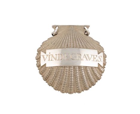 A George III cast silver wine label, by Digby Scott and Benjamin Smith, London 1806, modelled as a shell, applied with a bann