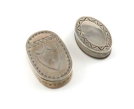 A George III silver patch box,by Joseph Taylor, Birmingham 1802,oval form, engraved decoration, together with another George 
