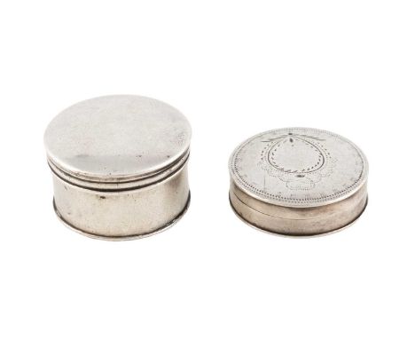 A George III provincial silver patch box, by Hampston and Prince, York circa 1780, plain circular form, plus a George III sil