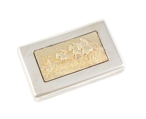 By Stuart Devlin, a modern parcel-gilt silver box, London 1980, rounded rectangular form, the hinged cover with relief panel 
