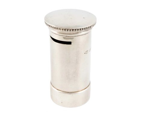 A novelty silver money box/stamp dispenser, by S Blanckensee &amp; Son Ltd, Chester 1932, in the form of a pillar box, with a
