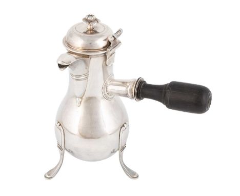 A Louis XVI French provincial silver coffee pot, by Joseph Roge, Bordeaux, 1787-1789,baluster form, turned wooden baluster si