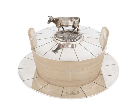 A Victorian silver butter dish,by Henry Wilkinson and Co., Sheffield 1864,circular form, staved decoration, frosted simulated