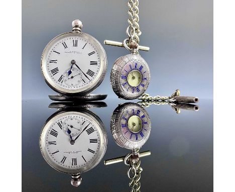 A silver key wind pocket watch, the 38mm white enamel dial signed B. BUTLAND PLYMOUTH &amp; GENEVA with Roman numerals and su