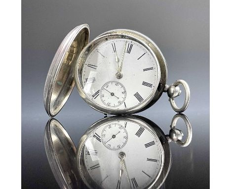 A Victorian silver full hunter pocket watch, the 40mm white enamel dial with Roman Numerals and with subsidery seconds dial, 