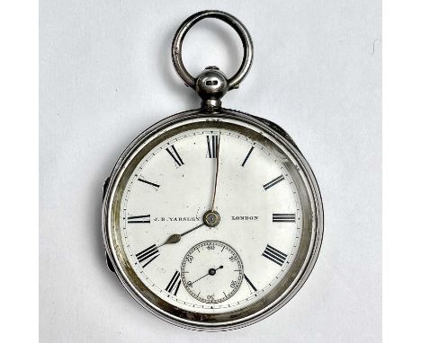 A silver key wind open face pocket watch, the 40mm white enamel dial with Roman numerals signed J. B. YABSLEY LONDON and with