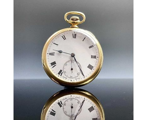 An 18ct gold crown wind pocket watch by Zenith, the signed 42mm white enamel dial with Roman numerals and subsidery seconds d