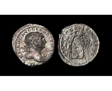  103-111 AD. Rome mint, Obv: IMP TRAIANO AVG GER DAC P M TR P legend with laureate head right, slight drapery on left shoulde